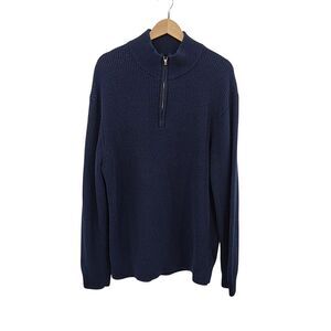 Quince 100% Organic Cotton Ribbed Quarter-Zip Sweater Navy Sleeved Top XXL